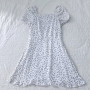 Loft Black White Polka Dot Cotton Puff Sleeve Flounce Flare Dress
